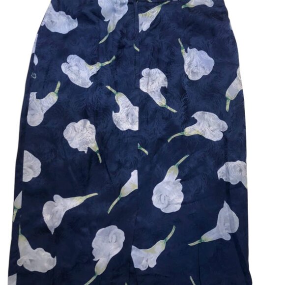 Navy Blue Floral Midi Skirt – White Calla Lily Print - Picture 2 of 2